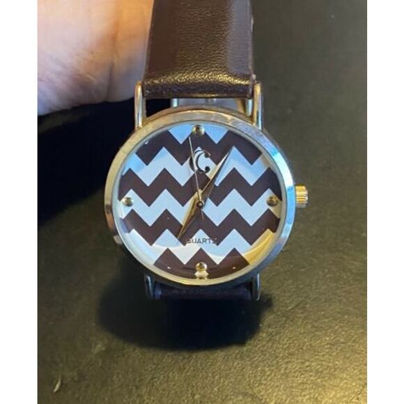 Women's Gold Tone 35mm Charming Charlie Watch, Brown Band, Patterned Face - Picture 2 of 2